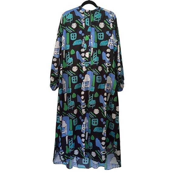 De Loreta Josefa maxi trapeze dress in Arcilla Azul print with balloon sleeves - Picture 14 of 14